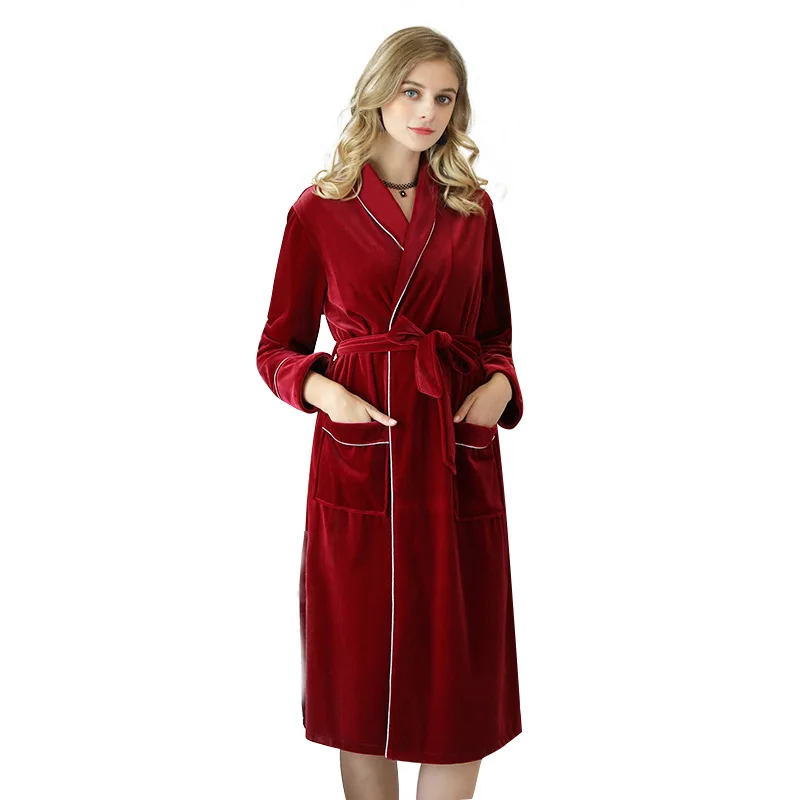 Новинка Осень/Зима золотистый бархатный Корейский Бархатный халат с длинными