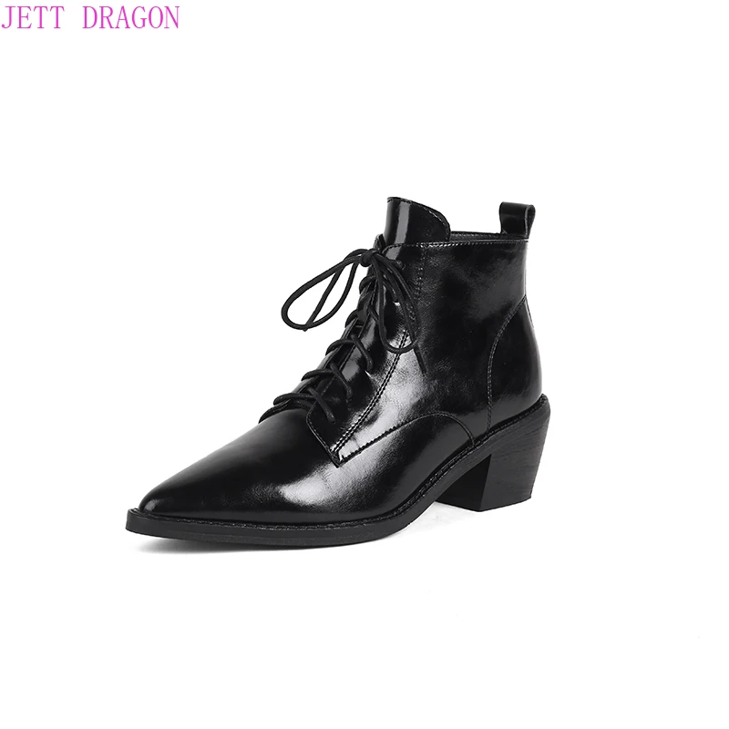 Harga Sepatu Bot Pergelangan Kaki Kulit Mode Sepatu Bot Gaya Barat Hak Tinggi Ujung Runcing Berenda Sepatu Wanita Musim Gugur Musim Dingin