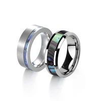 custom made fashion 8mm silver inlaid abalone shell bevel 100 tungsten carbide ring jewelry wedding party gift high quality