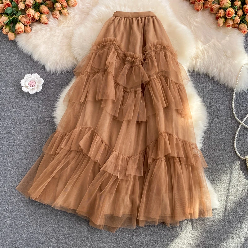 Новинка Осень-зима 2021 Женская шикарная сетчатая трапециевидная юбка в стиле