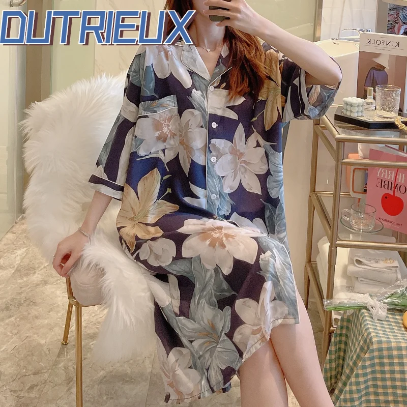 

Ночная рубашка женская, из хлопка, с принтом, летняя, размера плюс