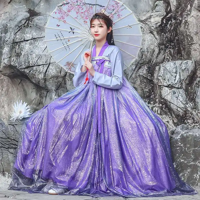 

Hanfu Chinese Style Ancient Costume Traditional Folk Dance Stage Performance Clothing Retro Starry Sky Princess Fairy Dress