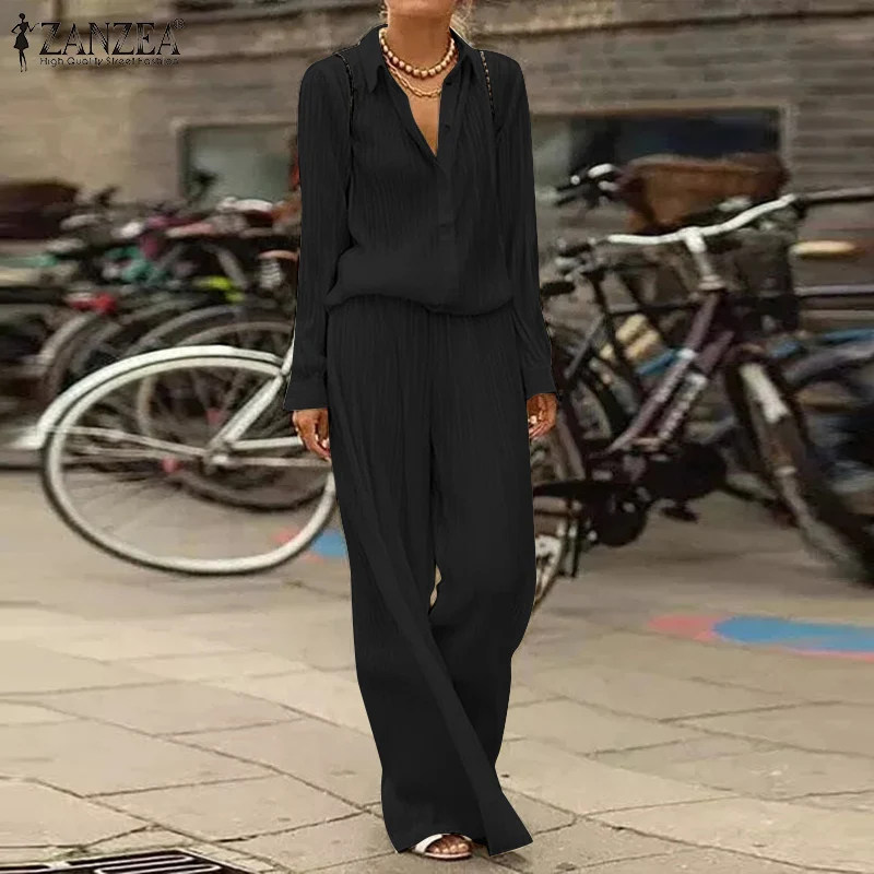 

2022 негабаритных ZANZEA для женщин модные комбинезоны OL комбинезоны для девочек весенне-осенняя футболка с длинными рукавами и пуговицами для ...