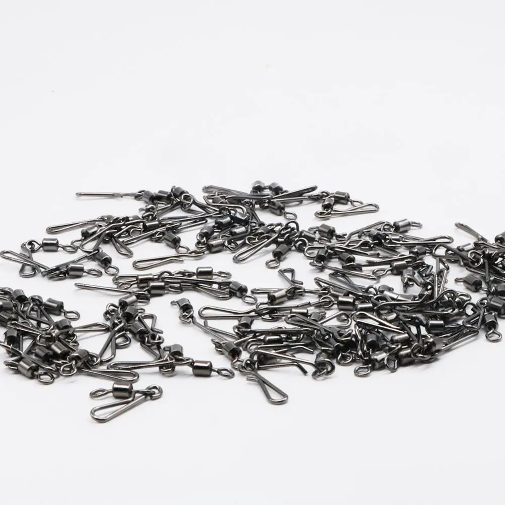 50-100pcs/box Fishing Swivels Connector 4#-12# Interlock Pin Snap Rolling Swivel For Fishhook Lure Carp Fish Snap Accessories