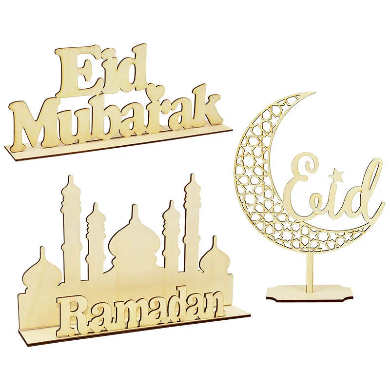

Eid Mubarak Table Wood Wooden Crafts DIY Letter Moon Star Mosque Ornaments Eid al-fitr Ramadan Party Decor Wood SIgn Supplies