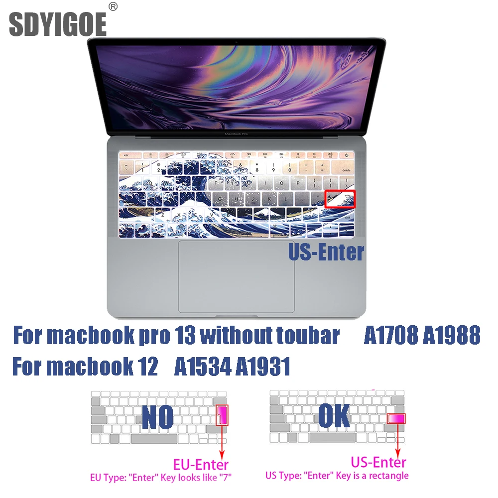 Чехол для клавиатуры ноутбука US-Ente macbook 12 pro13 без touchbarSilicone защитная пленка A1534 A1931