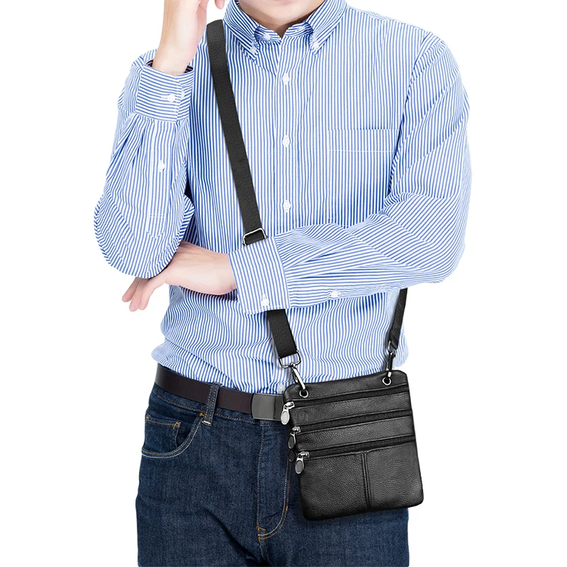 

Small Shoulder Bag Male Multi Zipper Design Travel Phone Pack Men's Messenger Bags Vintage Crossbody Bag Men Genuine Leather