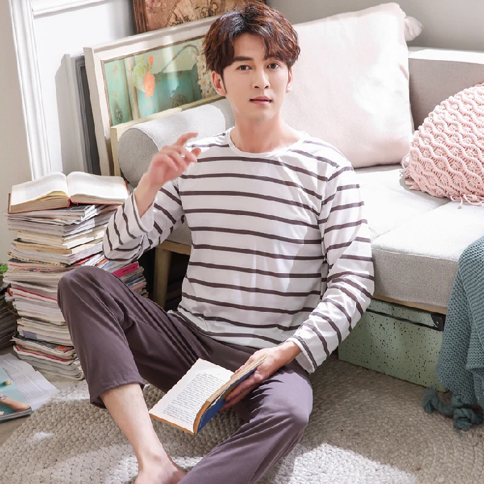 Мужской пижамный комплект с длинным рукавом размера плюс одежда для сна