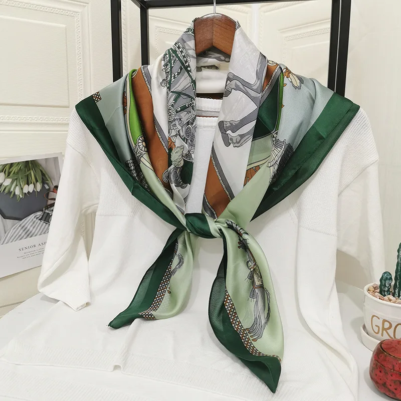 New Ins Style Silk Scarf Female Yingchun Horse Grey Green Decoration Sunscreen Thin Shawl |