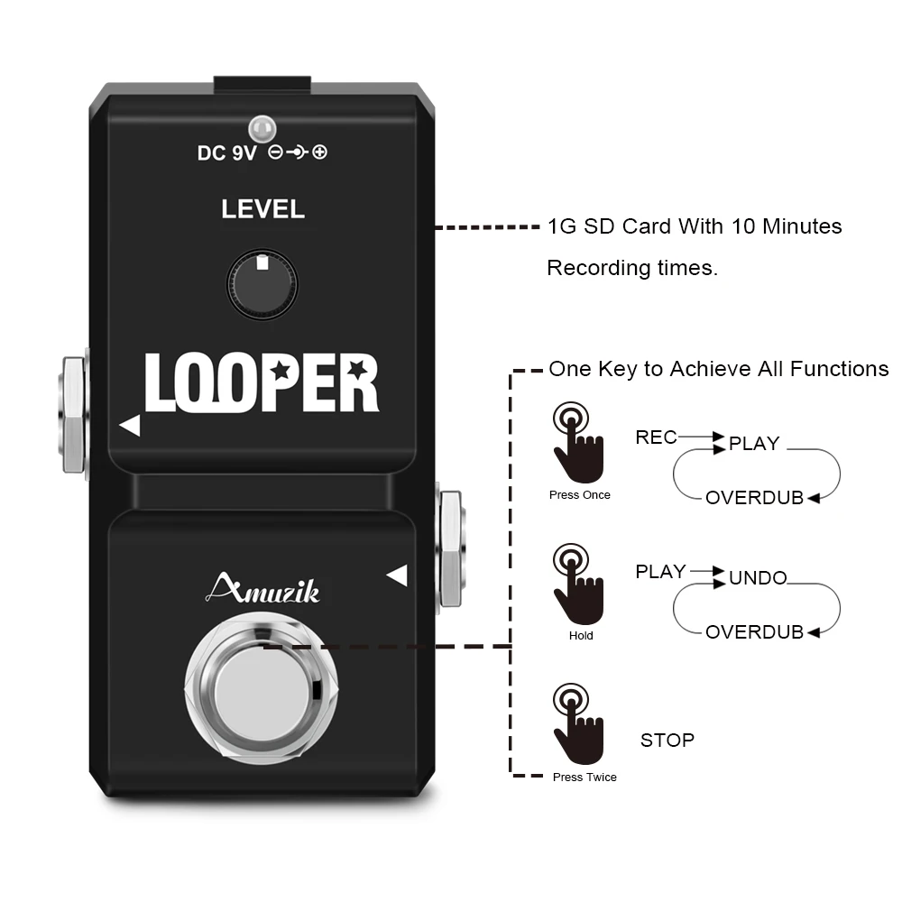 

Amuzik LN-332A Guitar Mini Loop TF Memory Card Pedal Looper Effect Pedals For Electric Guitar 10 Min Recording