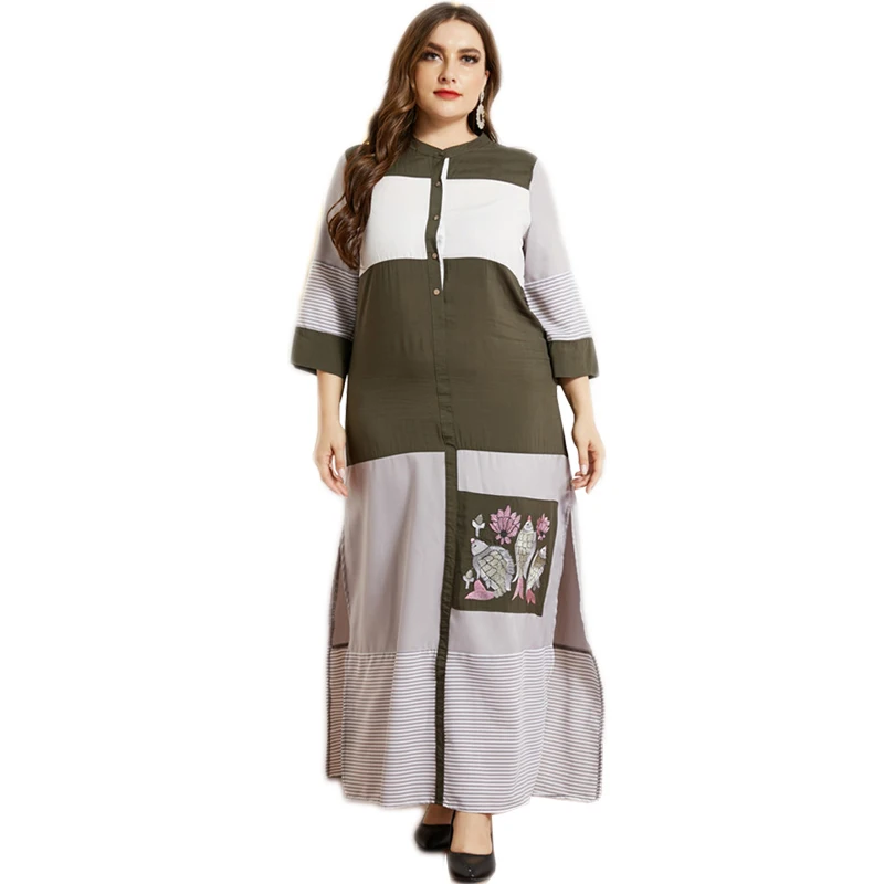 Абаи мусульманских женщин, длинное платье в стиле пэчворк арабских Кафтан Макси длинный халат Рамадан Исламская Vestido размера плюс 3XL женски...