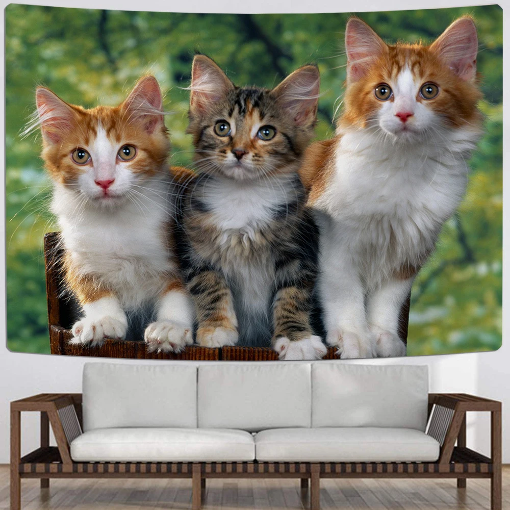 Гобелен настенный с милыми кошками цветной рисунком животных мультяшный гобелен