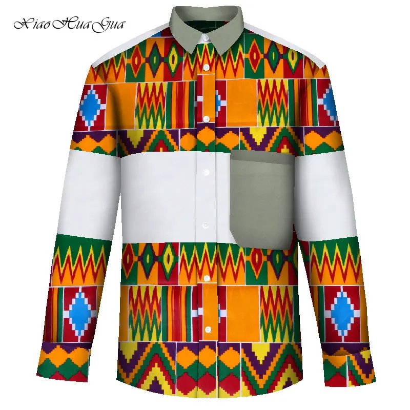 Африканская рубашка для мужчин Африканский принт лоскутные рубашки с длинным