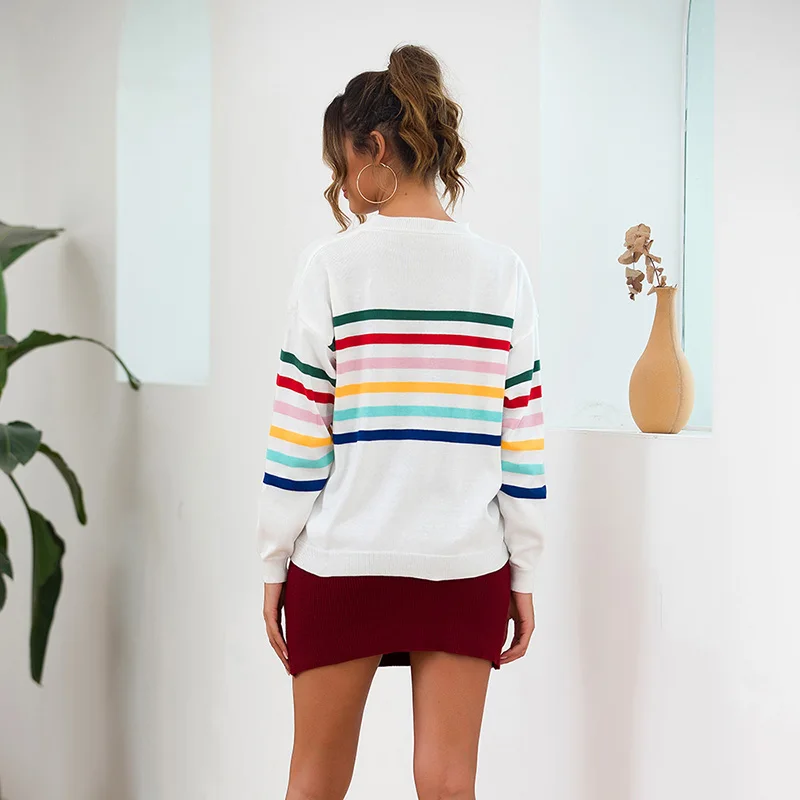 Свитер женский в радужную полоску на осень/зиму | Женская одежда
