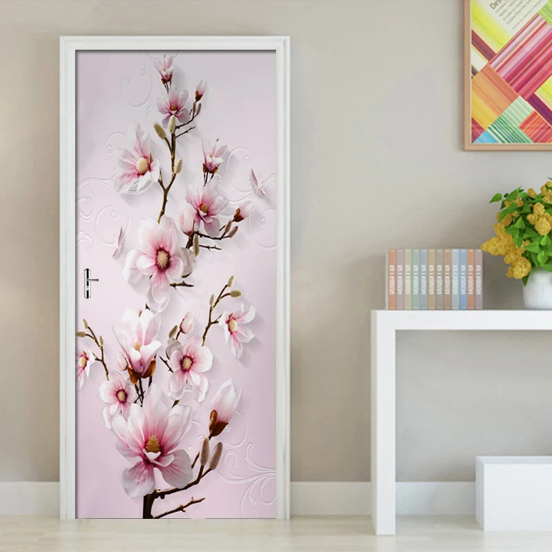 Самоклеящиеся 3D наклейки на дверь рельефные Розовые для гостиной спальни