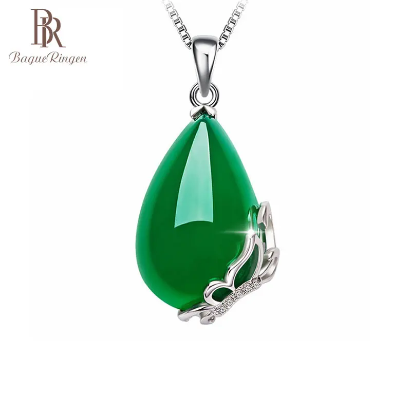 Begua Ringen, Ретро стиль, 925 пробы, серебро, изумруд, драгоценный камень, кулон, ожерелье, вечерние ювелирные изделия для коктейля, женские подарки