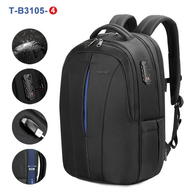 BlackBlue Expandable Tigernu USB Классический Стиль Мужчины Рюкзак Студент Рюкзак Сумки Водонепроницаемый 15." Ноутбук Рюкзак Мужчины Рюкзак Mochila Мешок - Цвет: BlackBlue Expandable