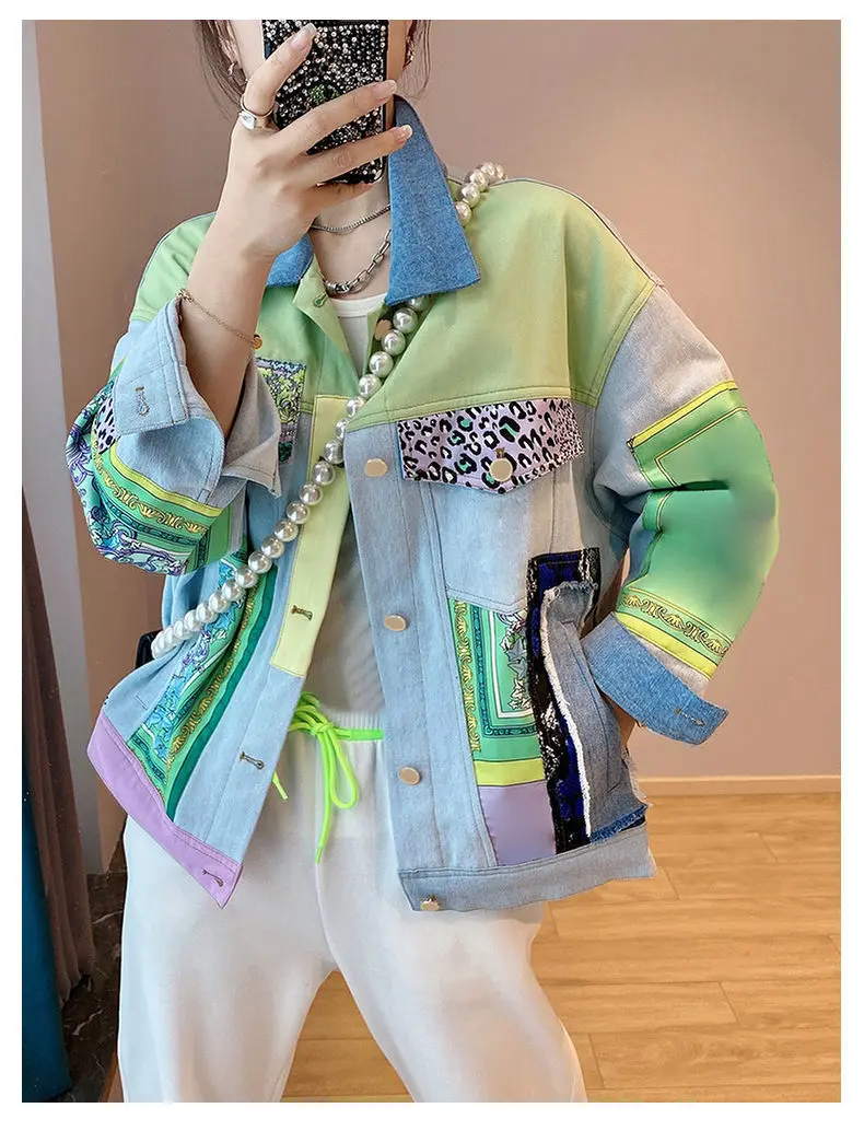 

Contrasting Color Small Denim Jacket Women Stitching Short Jacket Casual Tops 2021 New Spring and Autumn European Station