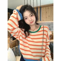 zogaa korean striped color blocked knitted sweaters pullovers 2021 autumn winter long sleeve o neck tops casual ladies jumpers
