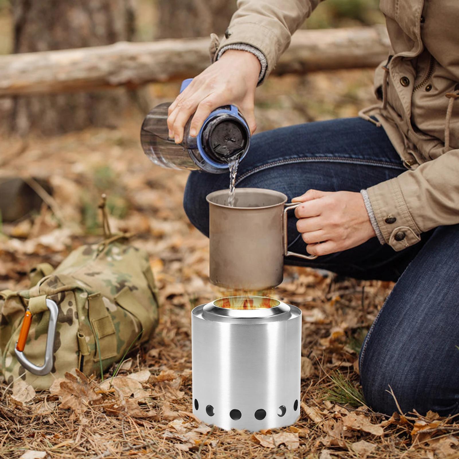 

Outdoor Wood Burning Camping Stove Portable Low Smoke Stove Camping Cooking Supplies Picnic BBQ Equipment