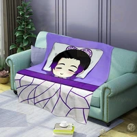 anime demon slayer soft and comfortable flannel blanket printing sleeping fleece blanket cute cartoon soft for kids