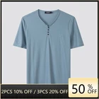 Мужская хлопковая футболка LKSD, разноцветная, с коротким рукавом и V-образным вырезом, U05050211, летняя, 2021