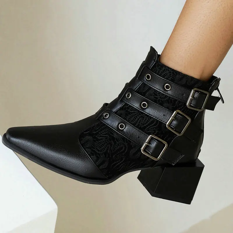 

New Women Western Ankle Boots Roman Pointed Casual Booties Autumn Winter Women PU Leather Short Boots Female Rivet Fashion Boots
