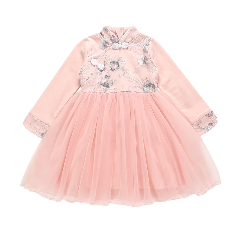 Детское платье принцессы белое розовое хлопковое или флисовое платье-Ципао в