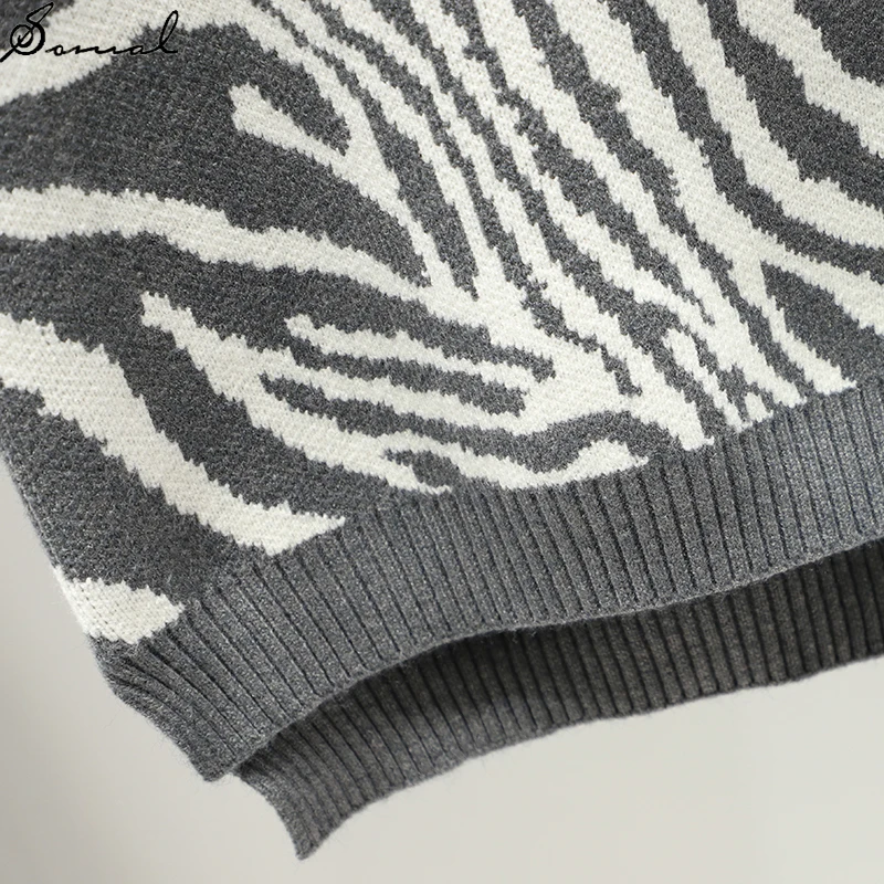 

SOMAL Striped Knitted Vest For Women V Neck Sleeveless Sweater Vest Spring And Fall Zebra Pattern Outerwear Female Knit Top