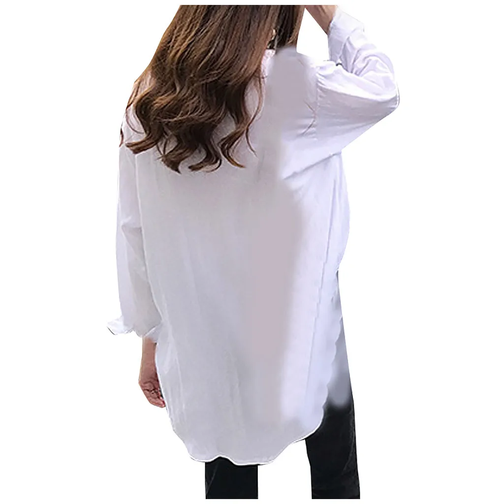 2020 хит блузки женские модные длинный рукав одноцветные отложной воротник