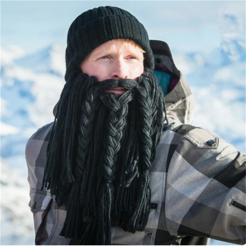 Забавная мужская вязаная шапка с бородой для костюмированной вечеринки лыжная