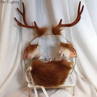 new deer horns ears hair hoop headwear tail christmas costume fursuit accessories for girl women kids hand work