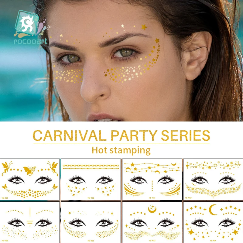 

Rocooart Flash Metallic Waterproof Tattoo Gold Silver Women Fashion Henna Face Freckle Temporary Tattoo Carnival Party Sticker