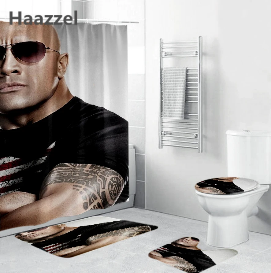 3d-занавеска для душа John цена Dwayne Дуглас Джонсон U-образный ковер унитаза и губ