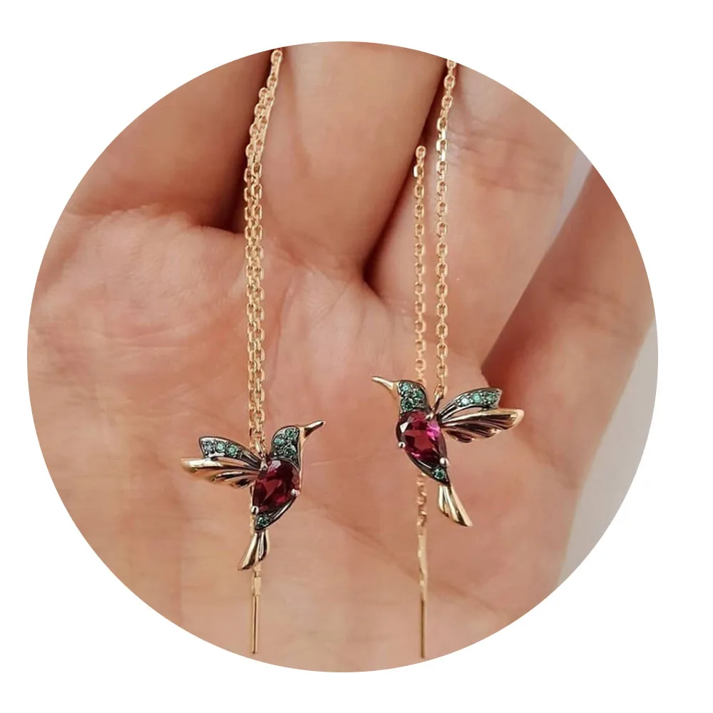 

1 Pair Unique Long Drop Earrings Bird Pendant Tassel Little Bird Earring Crystal Pendant Earrings Ladies Jewelry Design 2 Colors