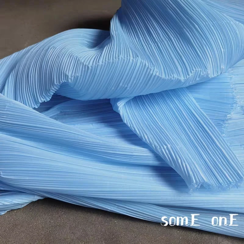 

Stiff Pleated Fabric Light Blue Miyake Folds DIY Art Painting Wedding Decor Patchwork Pants Skirt Dress Clothes Designer Fabric