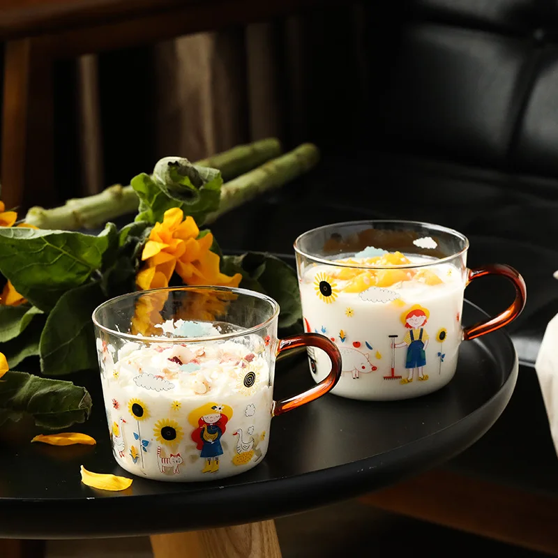 

Original cute farm glass home breakfast cup heat-resistant oatmeal milk water cup cartoon mug