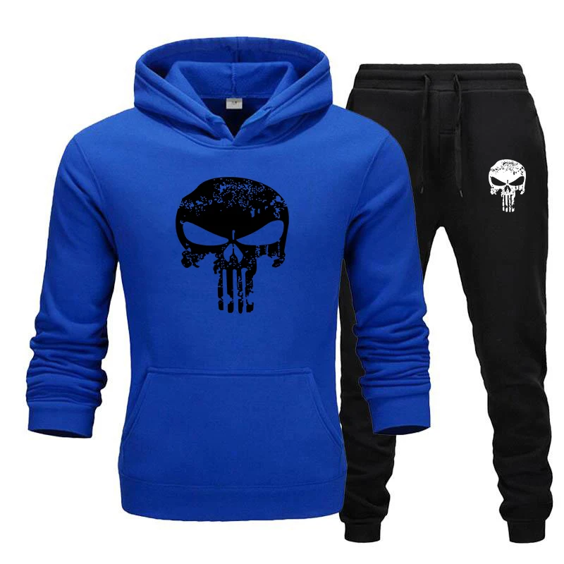 

2 Pieces Sets Tracksuit Men Skull Brand Autumn Winter Hooded Sweatshirt +Drawstring Pants Male Sport Hoodies Running Sportswear