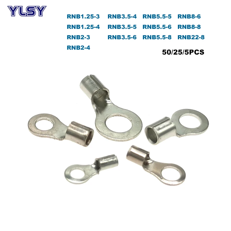 50/25/5Pcs Ring Naked Cord End Crimp Terminals Bare Electrical Wire Connector RNB1.25~RNB22 Cable Ferrules 22-4AWG 0.5-25mm2