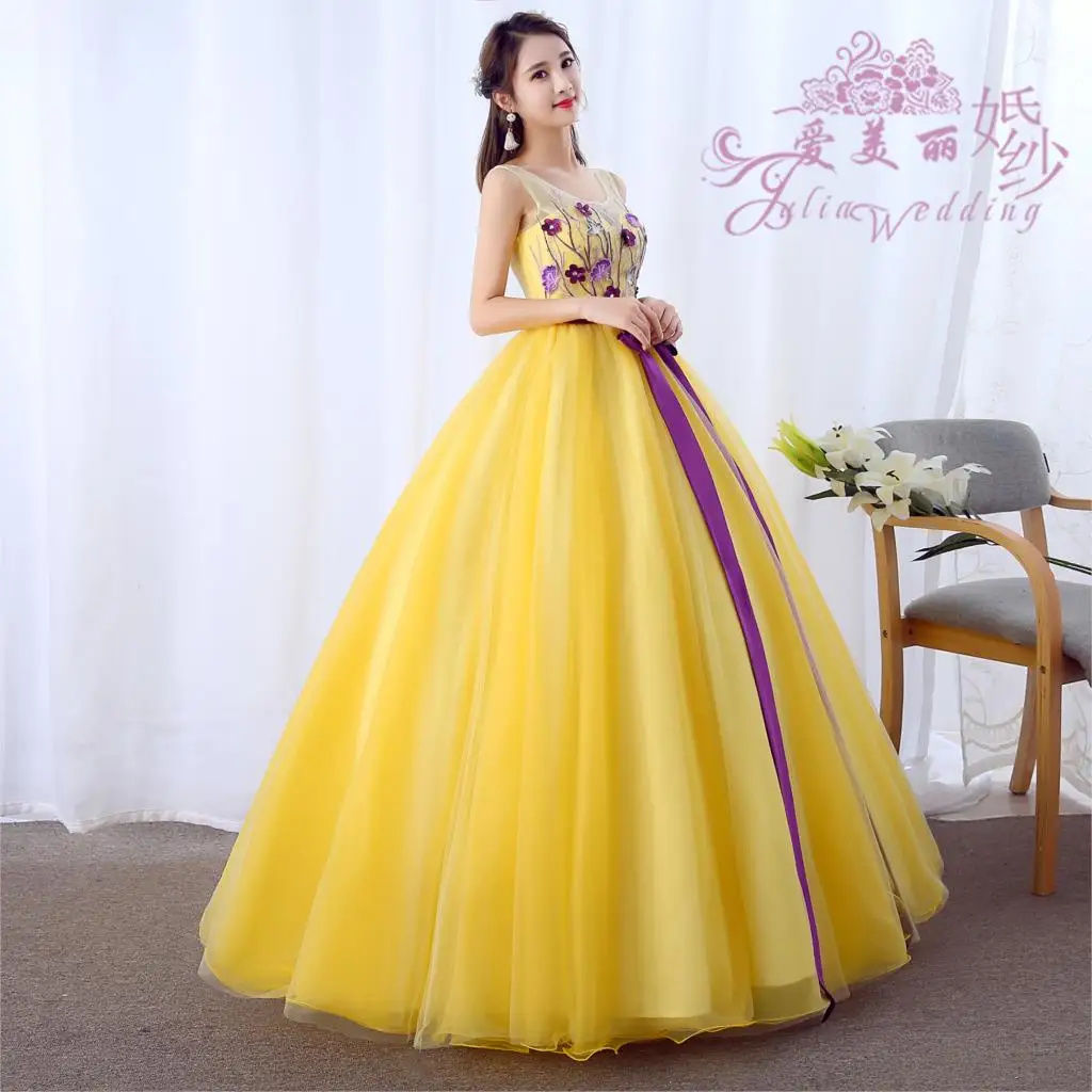 Элегантное желтое платье Quinceaneras платья с жемчужными рукавами для девочек 15 лет