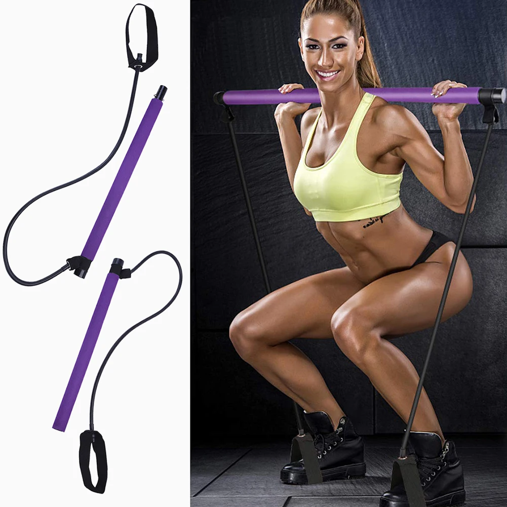 Portable Pilates Bar Stick with Resistance Band for Gym Home Fitness Sports Exercise Body Abdominal Bands Rope Puller | Красота и