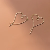 genuine 925 sterling silver golden love heart shape dangle drop earrings simple jewelry for women