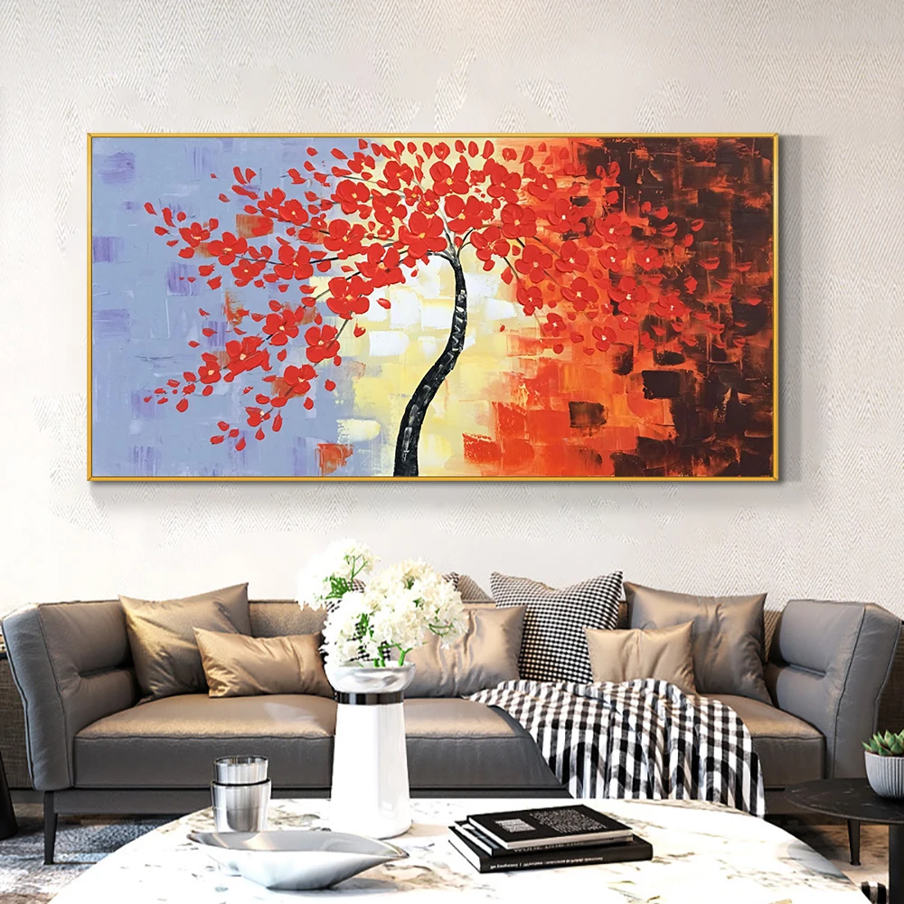 

3D Abstract Blossom Tree Thick Palette Knife Paintings 100% Hand Painted Oil Painting On Canvas Wall Art For Home Decoration