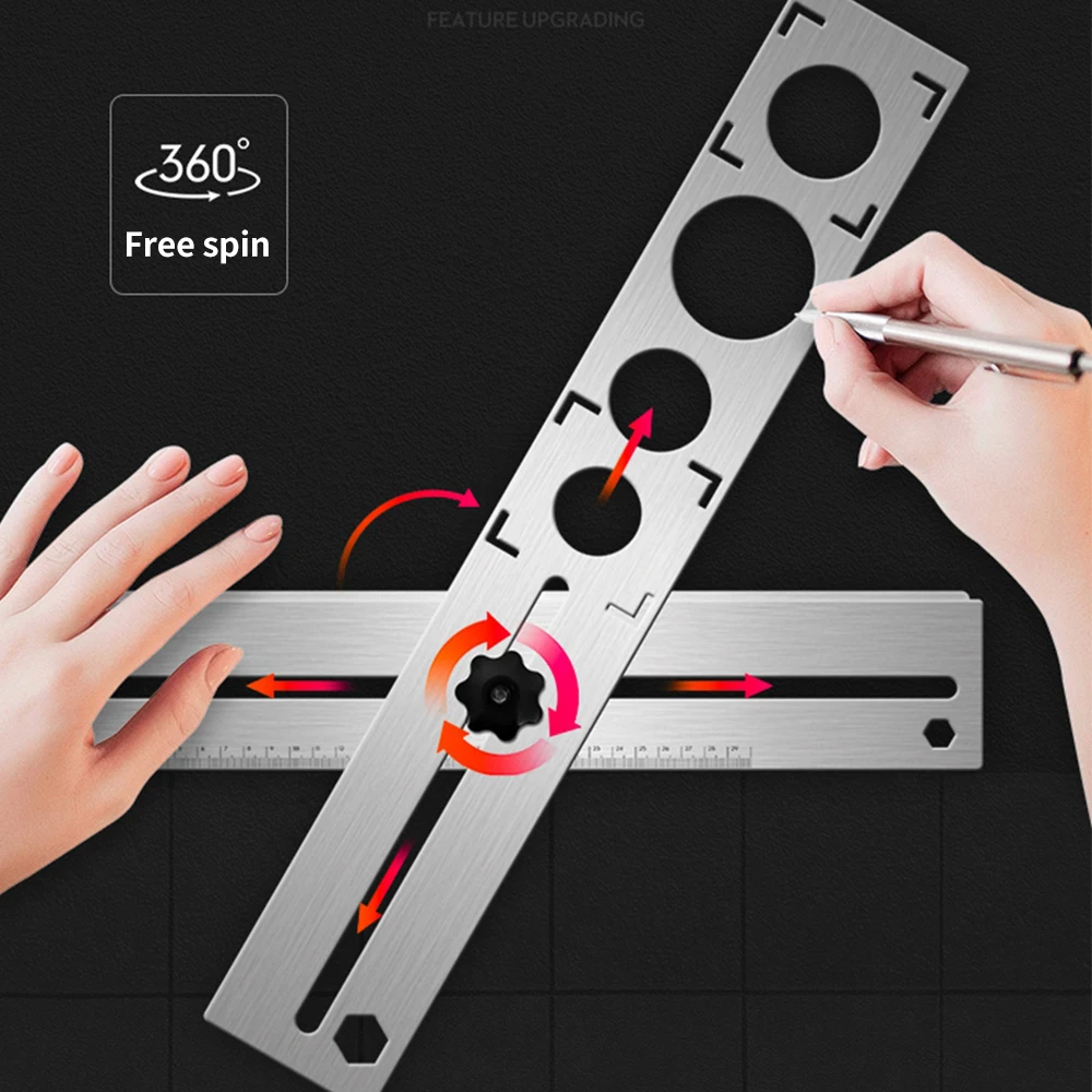 

Multi-Functional Stainless Steel Ceramic Tile Hole Locator Ruler Adjustable Punching Hand Measure Tools For House Decorated Work