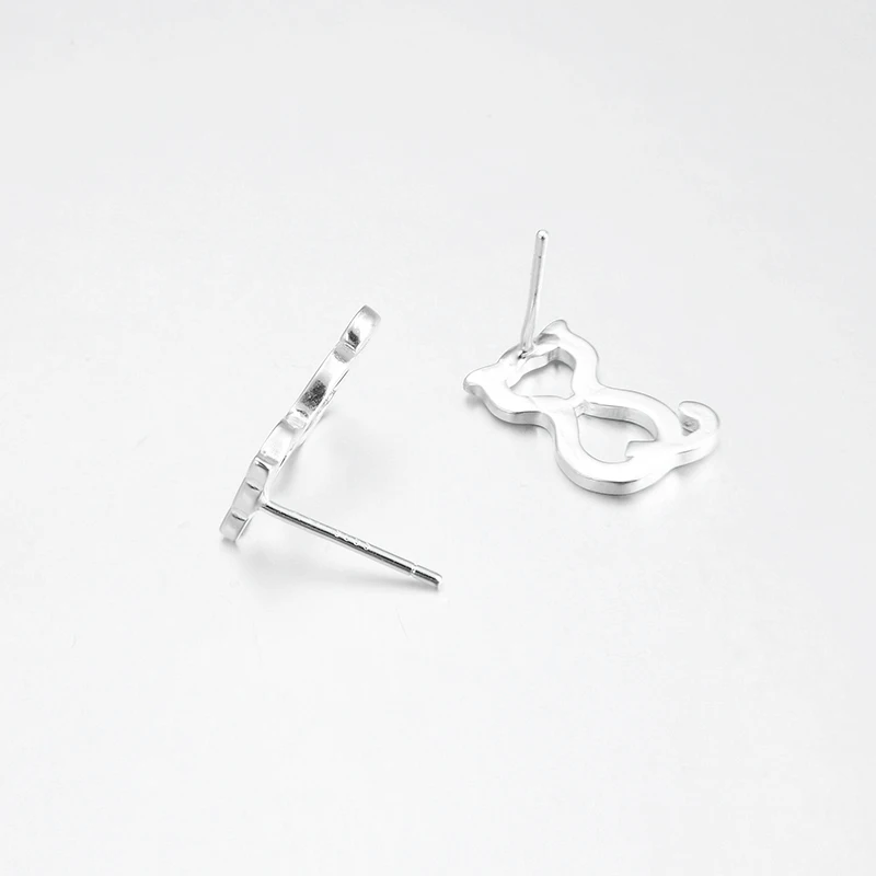 New cute cat shaking his tail 925 Sterling Silver hollow out fashion trend DIY fine women Stud Earrings luxury party Jewelry | Украшения и