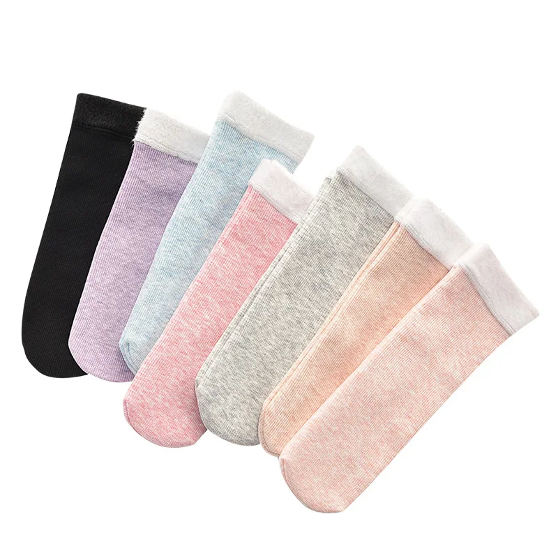 Socks Winter Warm Women Colored Cotton Plus Velvet Thickening Socks Breathable And Sweat-absorbing Fashion Mid Sock