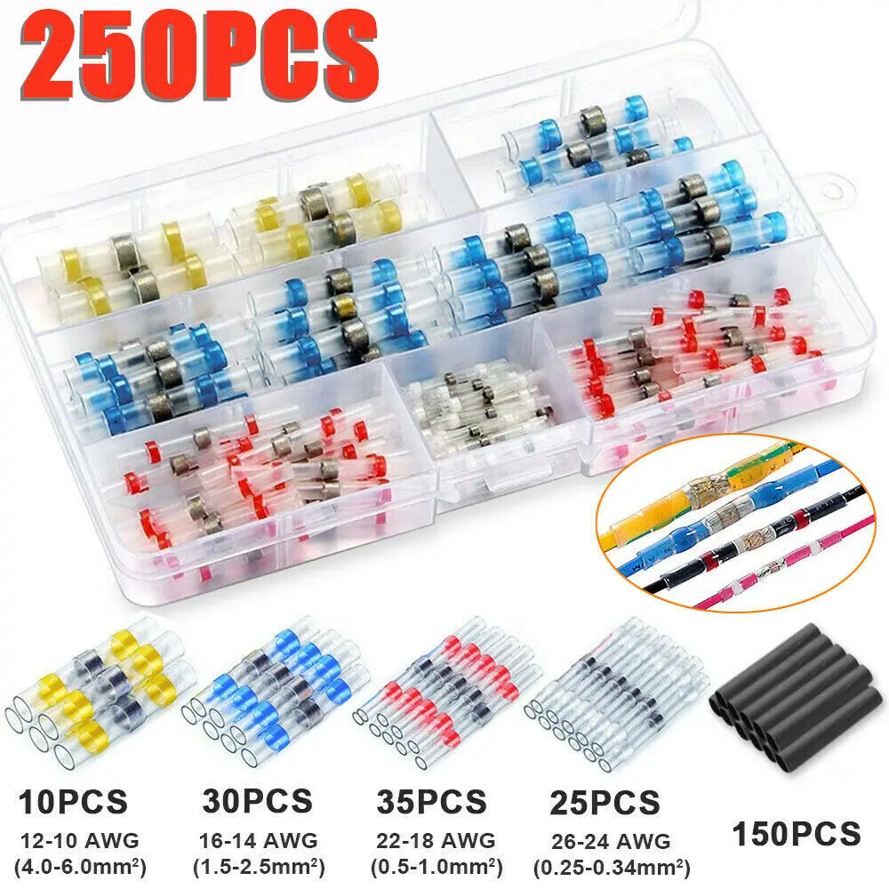 

Heat Shrink Butt Crimp Terminals Waterproof Solder Seal Electrical Butt Connectors Wire Connectors Terminals Kit