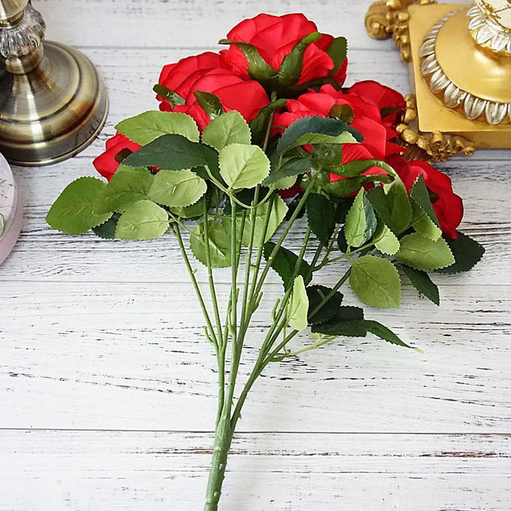 

10 Heads Artificial Flowers Rose Bouquet Fake Flowers Silk Plastic Artificial Roses Bridal Wedding Bouquet For Home Garden Party