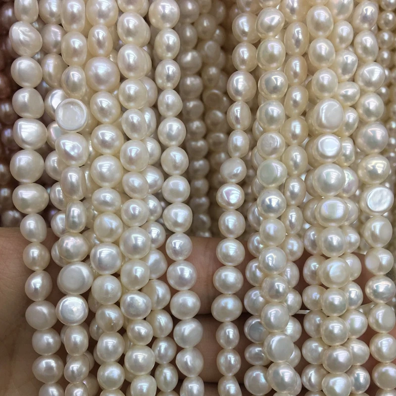 

6/7MM 1strand/ pack AA+ Button Shape White Natural Freshwater Pearl Strands Jewelry Beads