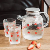 kawaii strawberry glass water cup heat resisting water pot milk coffee juice drinking glasses water jug glass bottle mugs